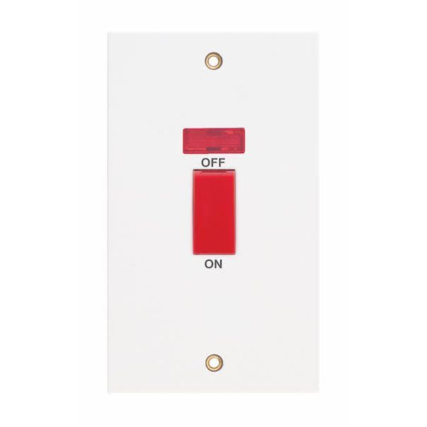 Selectric LG952N Square White Large 1 Gang 45A 2 Pole Red Rocker Neon Cooker Switch