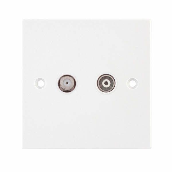 Selectric LGSAT/2 Square White 1x F-Type Satellite 1x Coaxial/Aerial TV/FM Isolated Socket