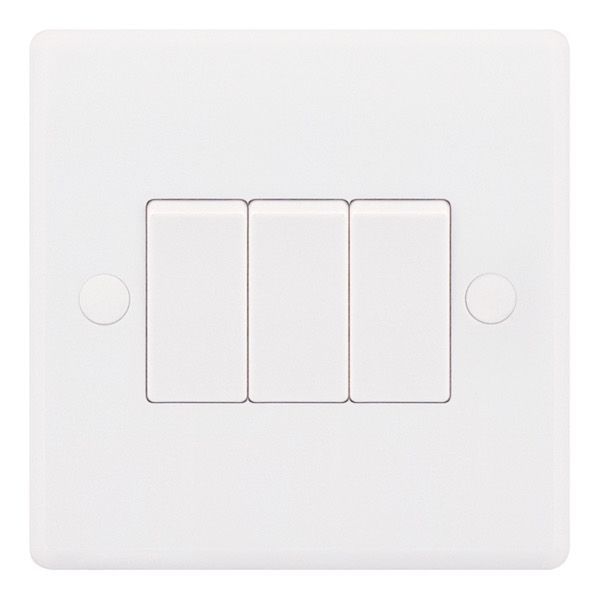 Selectric SSL503 Smooth White 3 Gang 10AX 2 Way Plate Light Switch