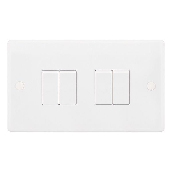 Selectric SSL504 Smooth White 4 Gang 10AX 2 Way Plate Light Switch