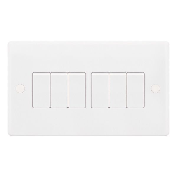 Selectric SSL505 Smooth White 6 Gang 10AX 2 Way Plate Light Switch