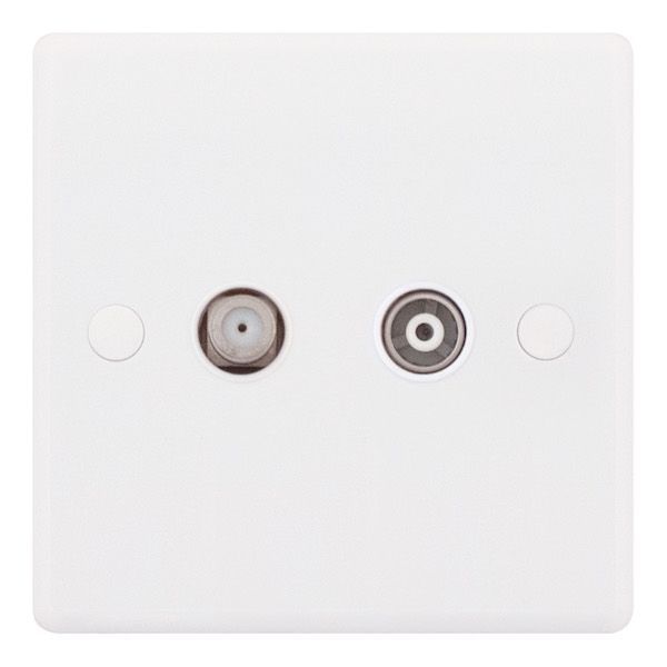 Selectric SSL538 Smooth White 1x F-Type Satellite 1x Coaxial/Aerial TV/FM Isolated Socket