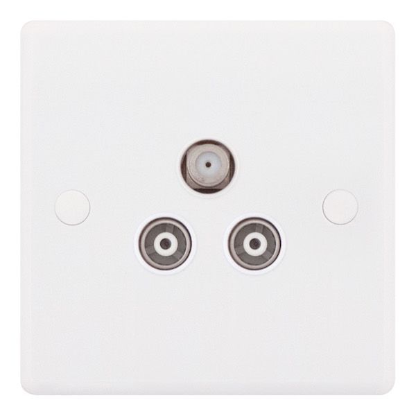 Selectric SSL539 Smooth White 1x F-Type Satellite 2x Coaxial/Aerial TV/FM Isolated Socket