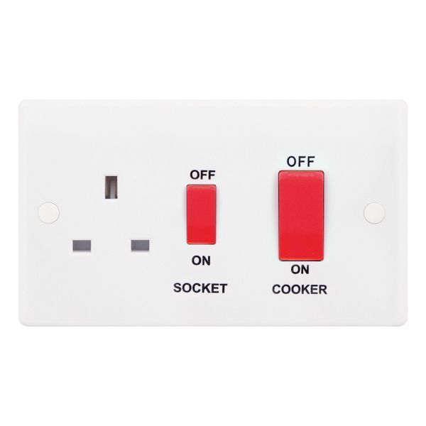 Selectric SSL564 Smooth 45A Cooker Unit 13A Red Rockers Switched Socket