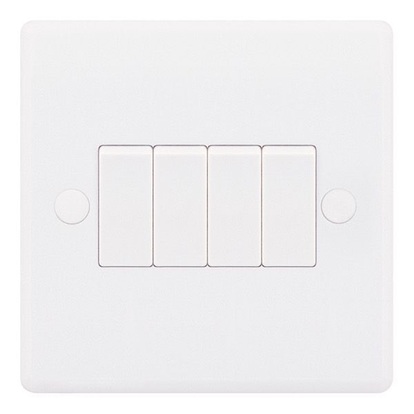 Selectric SSL577 Smooth White Small Plate 4 Gang 10AX 2 Way Plate Light Switch