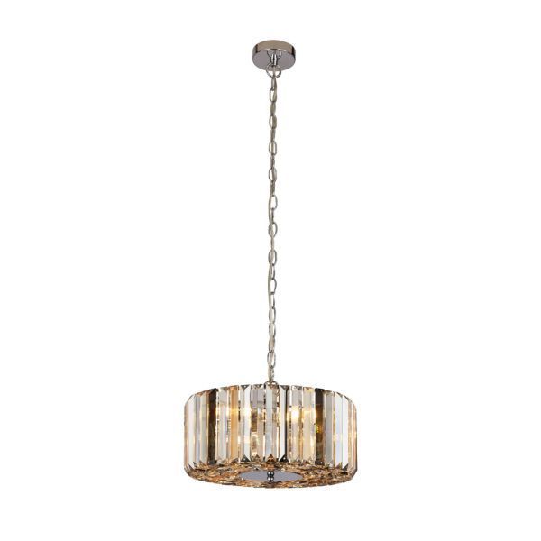 Searchlight SLI-82101-3CC Chapeau Chrome IP20 3x60W E27 GLS Pendant with Amber, Smoke and Clear Glass Crystals
