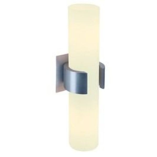 Brushed Aluminium Dena II 2xE14 Wall Light With Glass Cylinder 40W