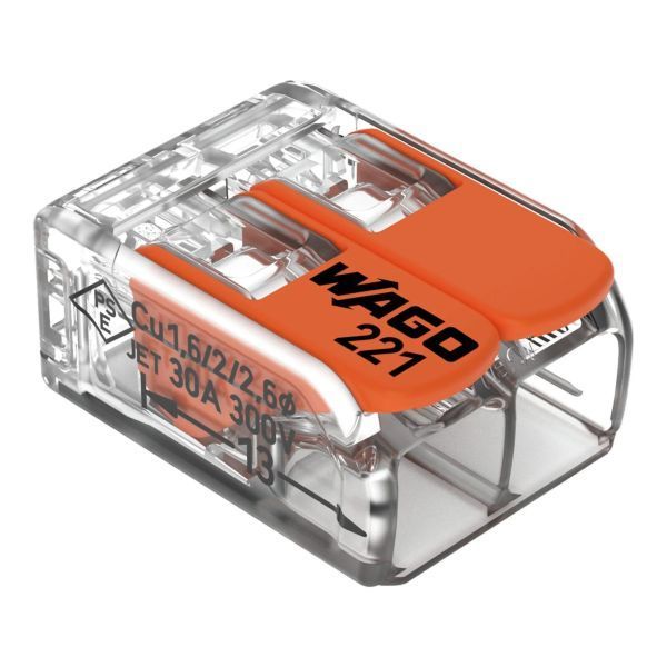 Wago 221-612 50 Pack Transparent/Orange 6.0mm 41A 2 Pole All Conductor Compact Splicing Connector (50 Pack, 0.53 each)