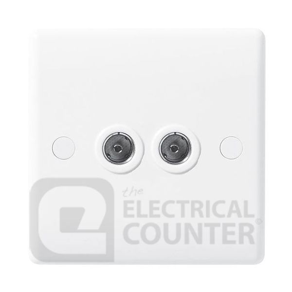 BG Electrical 861 Moulded White Round Edge 2 Gang Co-Axial TV Socket Outlet