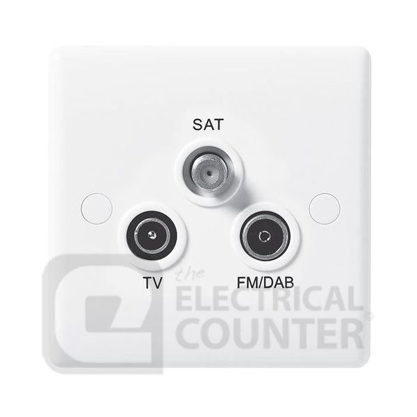 BG Electrical 867 Moulded White Round Edge 3 Gang Triplex TV FM and SAT Socket
