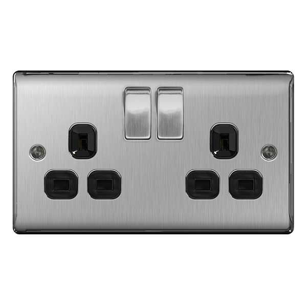 Watch a video of the BG NBS22B Nexus Metal Brushed Steel 2 Gang 13A Switched Socket - Black Insert