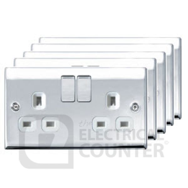 Watch a video of the BG NPC22W 5 Pack Nexus Metal Polished Chrome 2 Gang 13A Switched Socket - White Insert (5 Pack, 5.39 each)