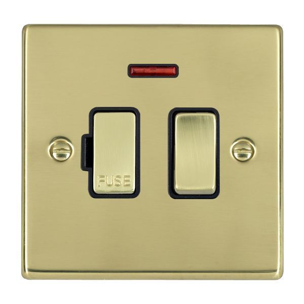 Hamilton 71SPNPB-B Hartland Polished Brass 1 Gang 13A 2 Pole Neon Switched Fused Spur Unit - Brass and Black Insert