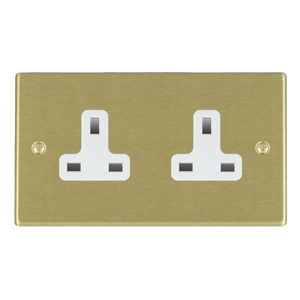 Hamilton 72US99W Hartland Satin Brass 2 Gang 13A Unswitched Socket - White Insert