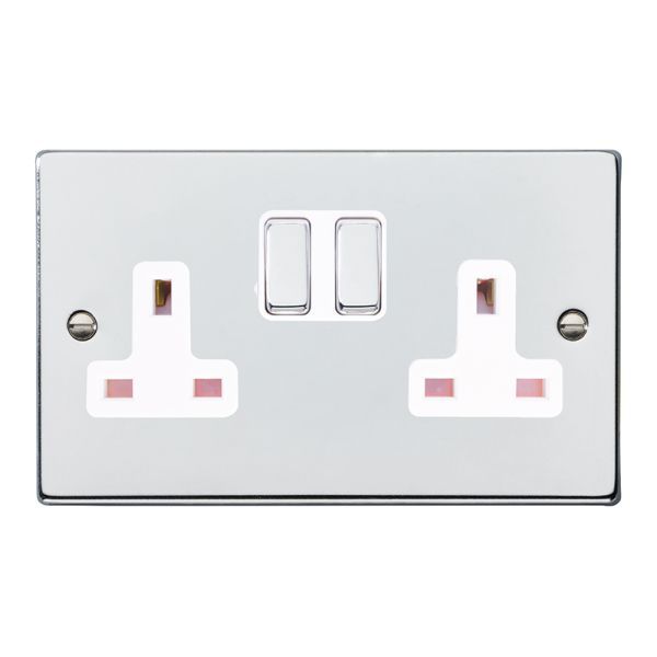 Hamilton 77SS2BC-W Hartland Bright Chrome 2 Gang 13A 2 Pole Switched Socket - Chrome and White Insert