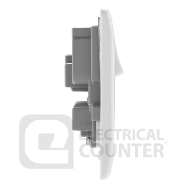 BG Electrical 822DPOB Moulded White Round Edge 2 Gang 13A Outboard Rocker 2 Pole Switched Socket 