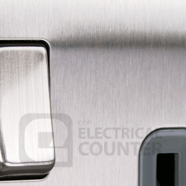 BG NBS70G Nexus Metal Brushed Steel 45A 2 Pole Cooker Switch 13A Neon Switched Socket - Grey Insert