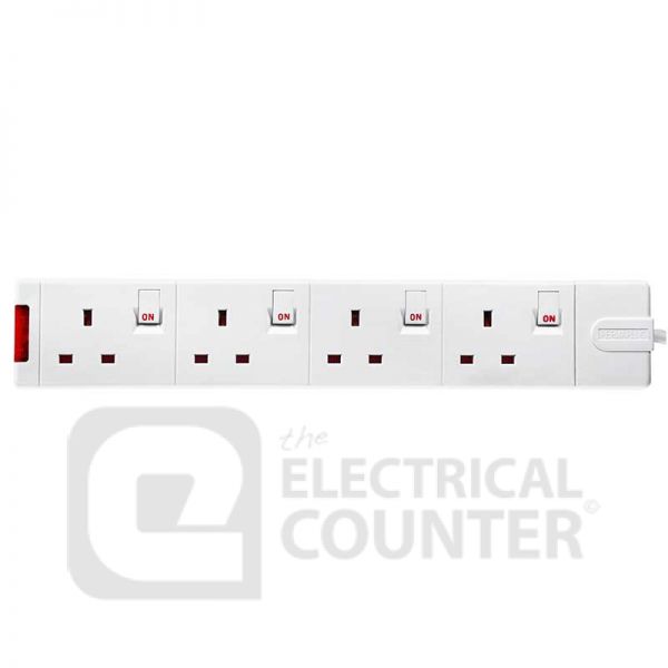 Masterplug 4 Gang 13A Individually Switched Trailing Socket with Neon