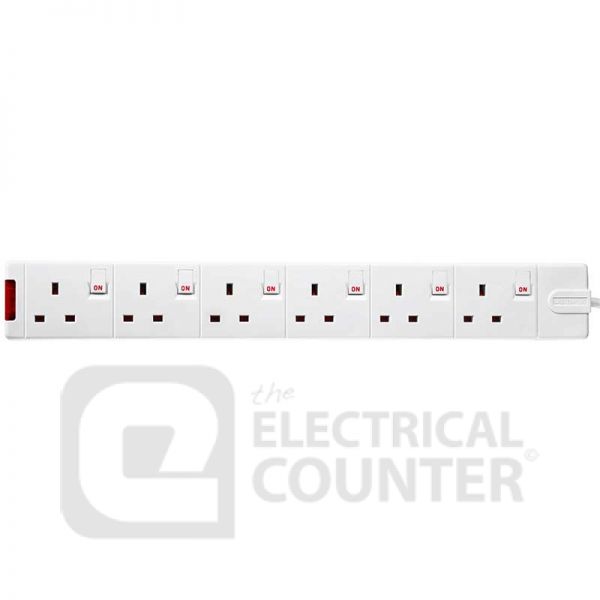 Masterplug 6 Gang 13A Individually Switched Trailing Socket with Neon
