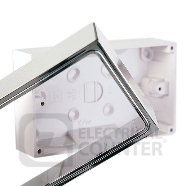 G&H Electrical 710C Polished Chrome 2 Gang 32mm Surface Double Socket Plastic Back Box Pattress