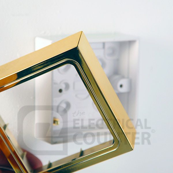 G&H Electrical 709B Polished Brass 1 Gang 32mm Surface Double Socket Plastic Back Box Pattress