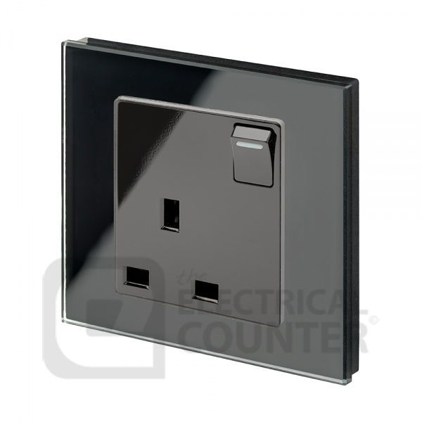 Black 13A Single Plug Socket with Switch and Glass Surround
