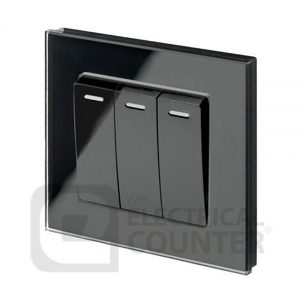 Black 3 Gang Mechanical Retractive/Pulse Switch with Glass Surround