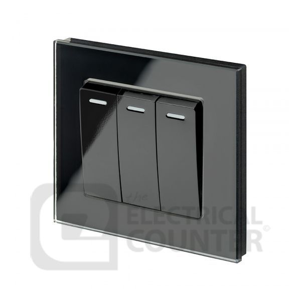 Black 3 Gang 2 Way Mechanical Switch with Glass Surround