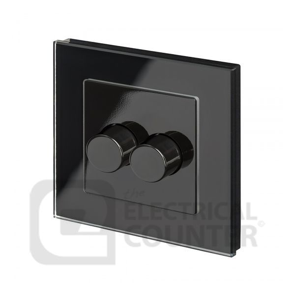 Black 2 Gang 2 Way Rotary LED Dimmer with Glass Surround