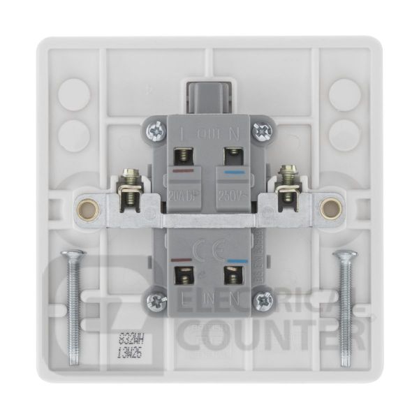 BG Electrical 832WH Moulded White Round Edge 1 Gang 20A 2 Pole Flex Outlet 'Water Heater' Switch