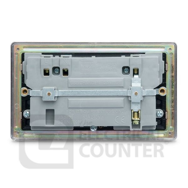 BG Electrical FBN22U3B Nexus Flatplate Screwless Black Nickel 2 Gang 13A 1 Pole 2x USB-A 3.1A Switched Socket