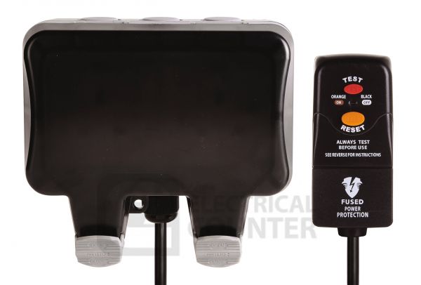 BG WP22KIT-3 Nexus Storm IP66 2 Gang 13A 30mA Non-Latching RCD 3m Cable Switched Socket