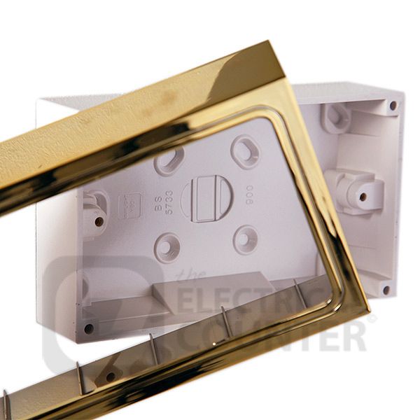 G&H Electrical 710B Polished Brass 2 Gang 32mm Surface Double Socket Plastic Back Box Pattress