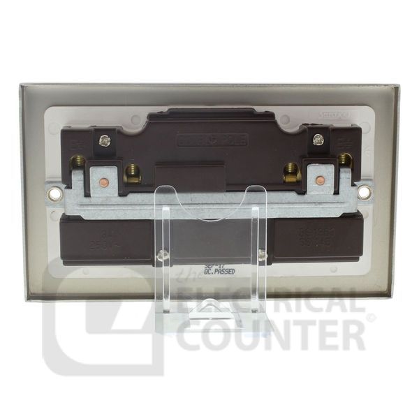 Satin Chrome and White 2 Gang Double Switched DP Socket Outlet 13A