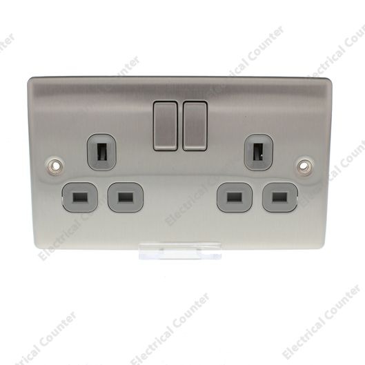 BG Brushed Steel Double Socket NBS22B & 35mm Double Dry Lining Fast Fix Back Box