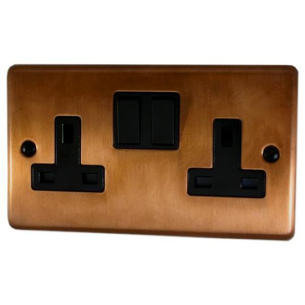 G&H CTC310  Tarnished Copper 2 Gang Double 13A Switched Plug Socket 