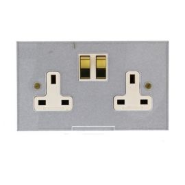 Forbes & Lomax DS13M/PSX/PB Invisible Plate 2 Gang 13A Switched Socket - Brass Switch + White Insert image