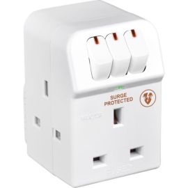 Individually Switched White 13A Surge Protected Adaptor