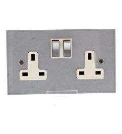 Forbes & Lomax DS13M/PSX/S Invisible Plate 2 Gang 13A Switched Socket - Stainless Steel Switch + White Insert