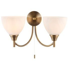 Endon Lighting 1805-2AN Alton Antique Brass IP20 2x60W E14 Twin Wall Light with Pull Cord Switch image