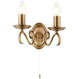 Endon Lighting 2030-2AN Bernice Antique Brass IP20 2x60W E14 Wall Light with a Pull Cord Switch image