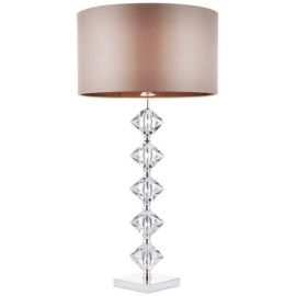 Endon Lighting VERDONE Verdone Clear Crystal IP20 60W E27 Taupe Silk Shade Table Lamp image