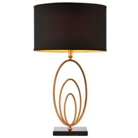 Endon Lighting VILANA-TLGO Vilana Antique Gold Leaf IP20 60W E27 Black Faux Silk Shade Table Lamp image