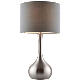 Endon Lighting 61192 Piccadilly Satin Nickel IP20 40W E14 Dark Grey Cotton Mix Touch Table Lamp image