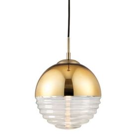Endon Lighting 68958 Paloma Gold & Clear 40W E14 Ribbed Spherical Ceiling Pendant Light image