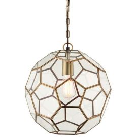 Endon Lighting 69784 Miele Antique Brass 40W E27 Pendant Light with Hexagonal Glass Panels image