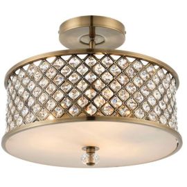 Endon Lighting 70558 Hudson Antique Brass 3x60W Semi-Flush Ceiling Light with Crystal Beads image