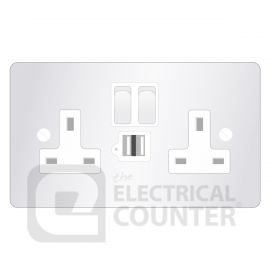 Painted Plate 2 Gang 13A Socket & 2xUSB Charger Sockets, White Insert
