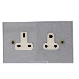 Forbes & Lomax SS13/SS5/PSX Invisible Plate 2 Gang 1x 13A 1x 5A Unswitched Socket - White Insert