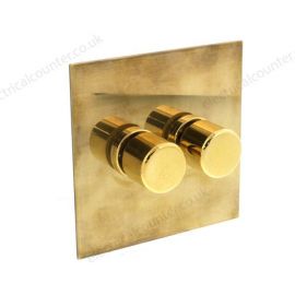 Forbes & Lomax X2GDIM/OLB Aged Brass 2 Gang Single-Plate Rotary Dimmer Plate Assembly image